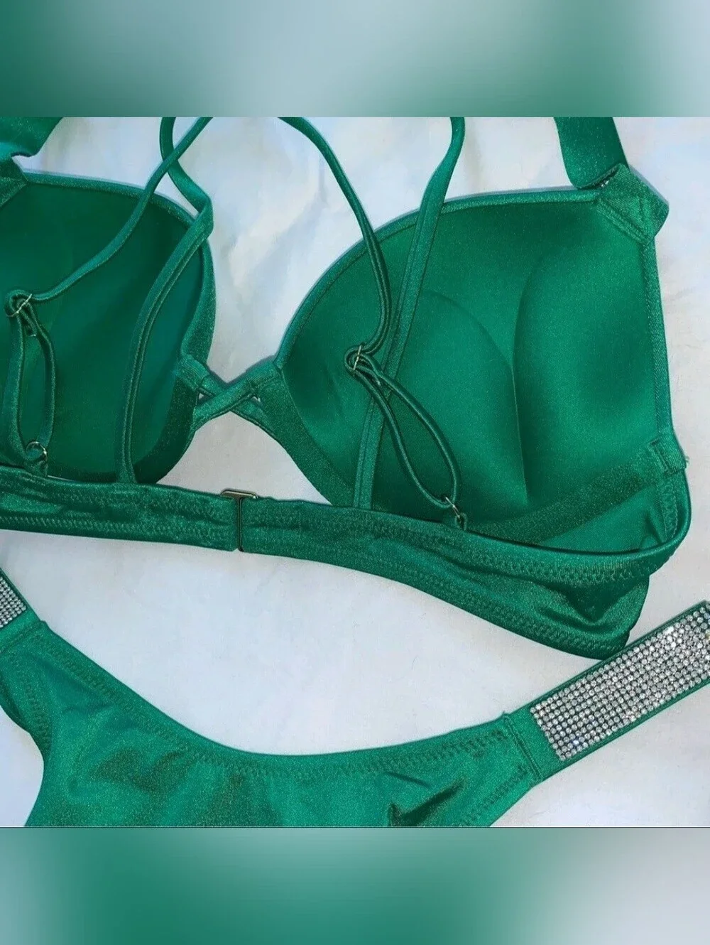 2 PC Set Victoria Secret 34B Bombshell Bikini XS Top Bottom Shine Strap Swimsuit